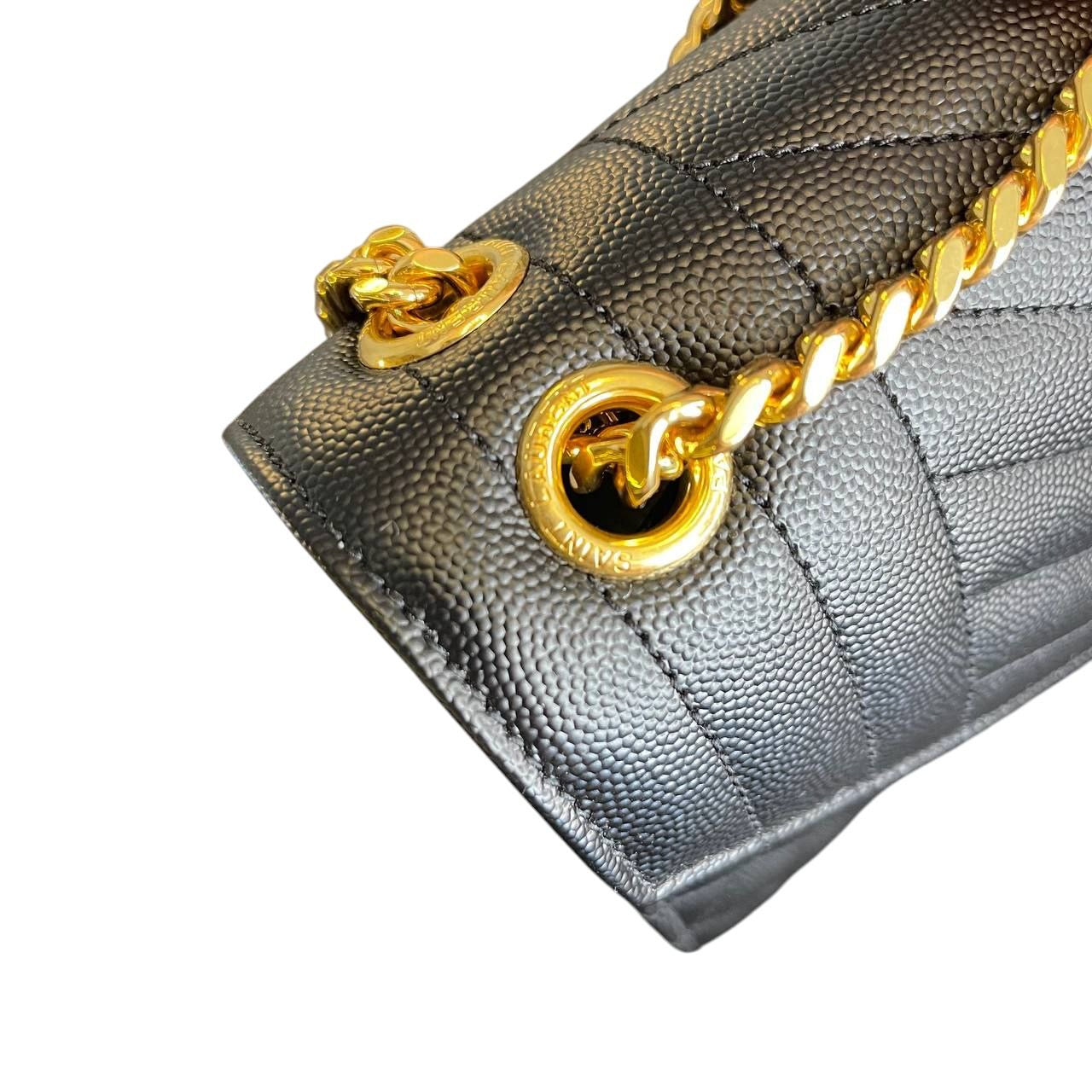 YSL Envelope Media in pelle Nera