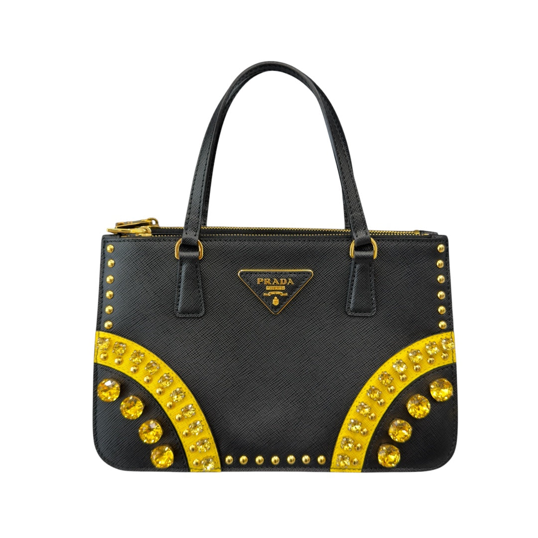 Prada Mini Tote Nera in Saffiano e Gemme