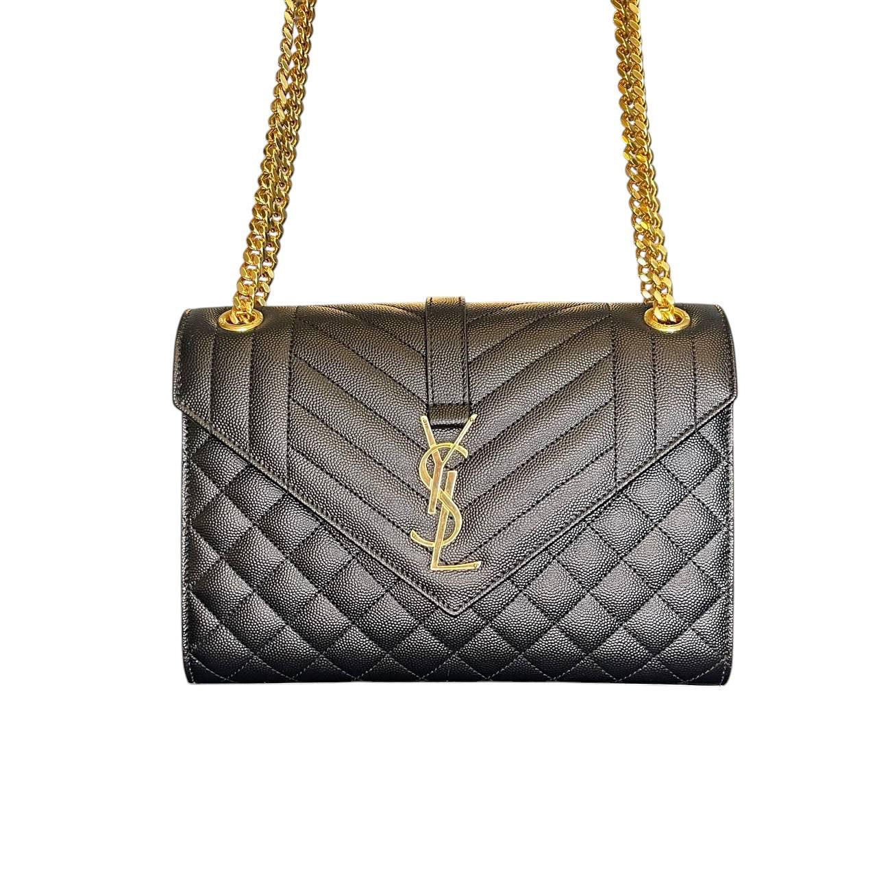 YSL Envelope Media in pelle Nera
