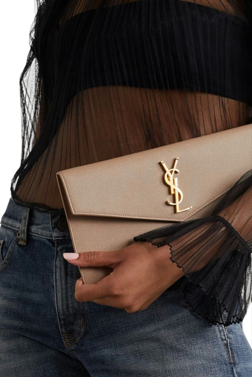 YSL Pochette Uptown in pelle Dark Beige