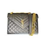 YSL Envelope Media in pelle Nera