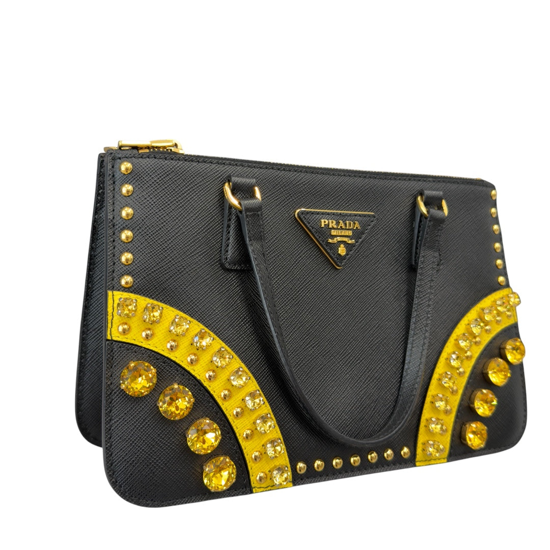 Prada Mini Tote Nera in Saffiano e Gemme