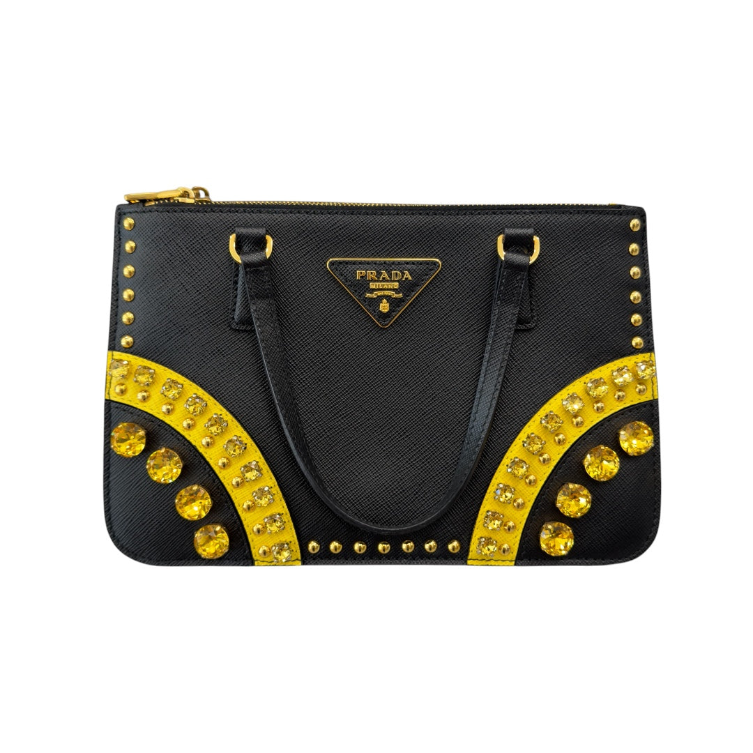 Prada Mini Tote Nera in Saffiano e Gemme