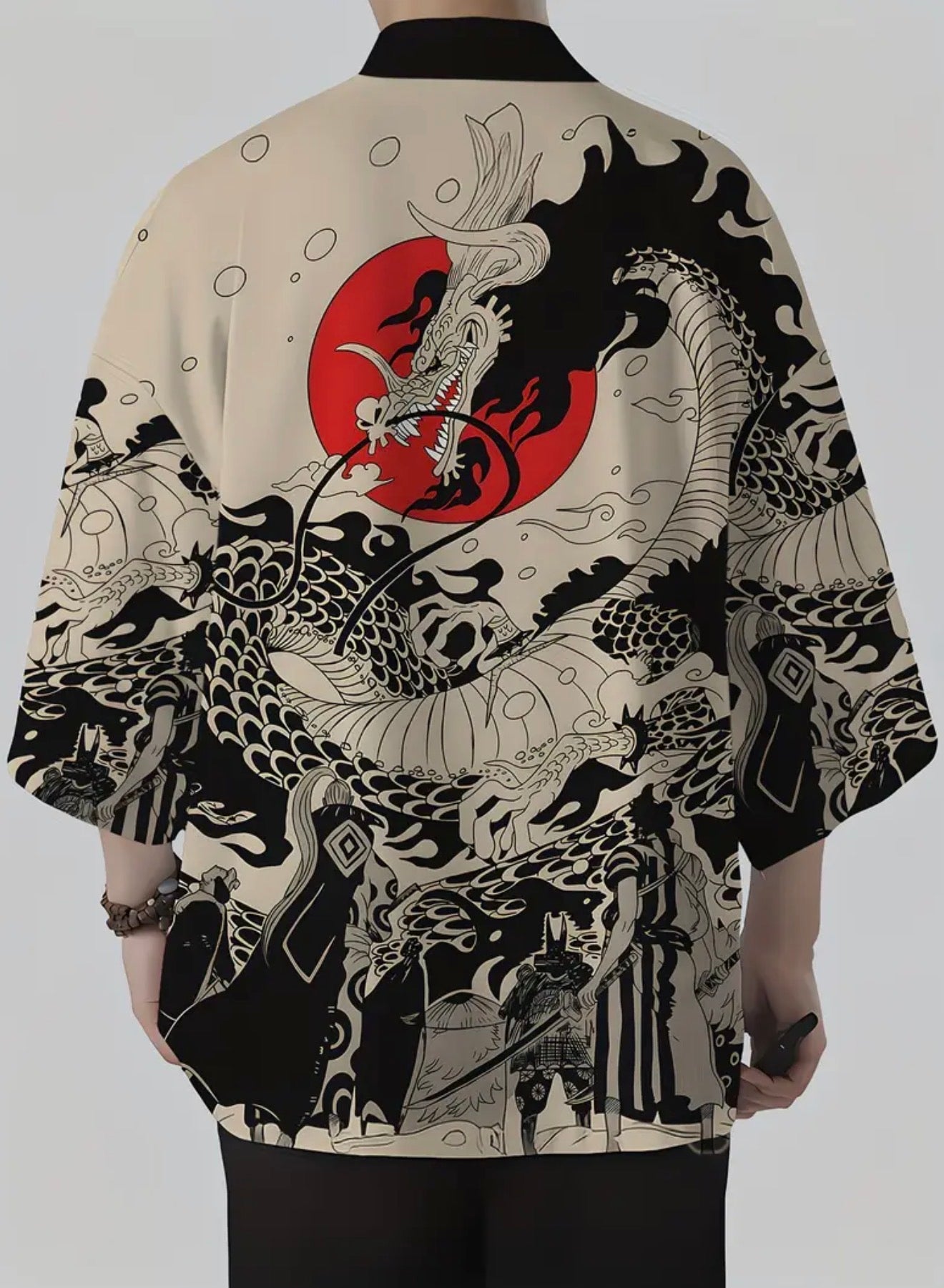 Cardigan Kimono da Uomo con Stampa Drago Vintage
