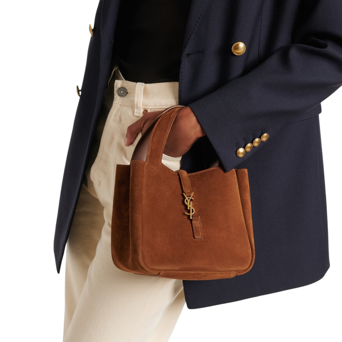 YSL Le 5 a 7 Baby Bea Cognac in Suede
