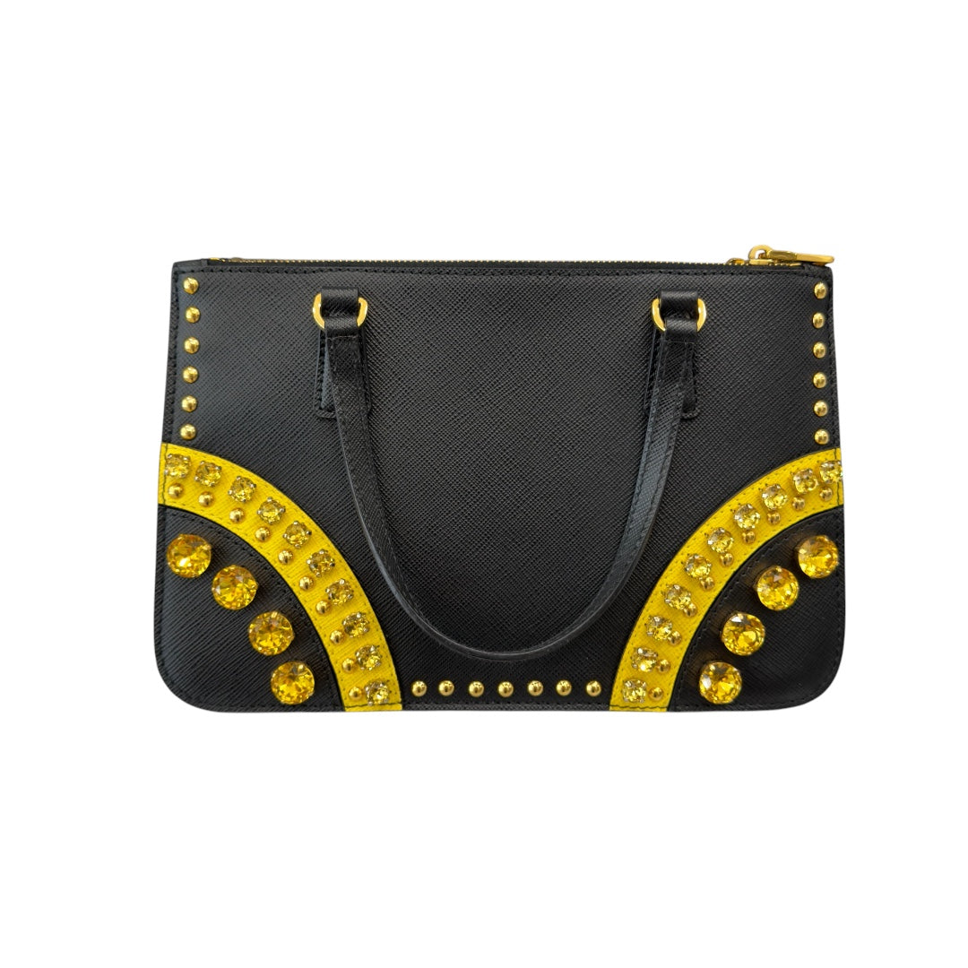 Prada Mini Tote Nera in Saffiano e Gemme